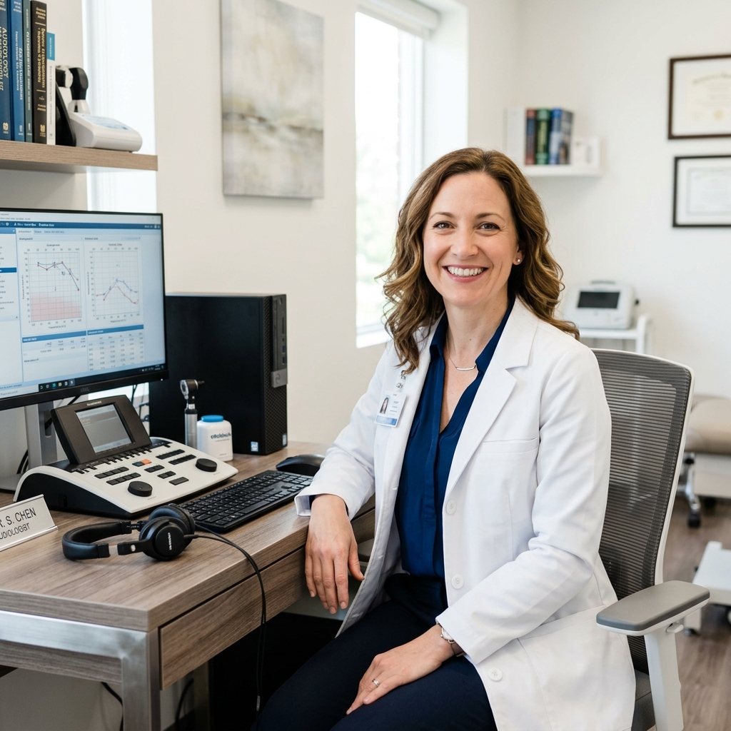 Professional audiologist providing hearing aid support